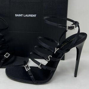 BRAND NEW IN BOX SAINT LAURENT JERRY SANDALS IN CREPE SATIN WITH RHINESTONES.